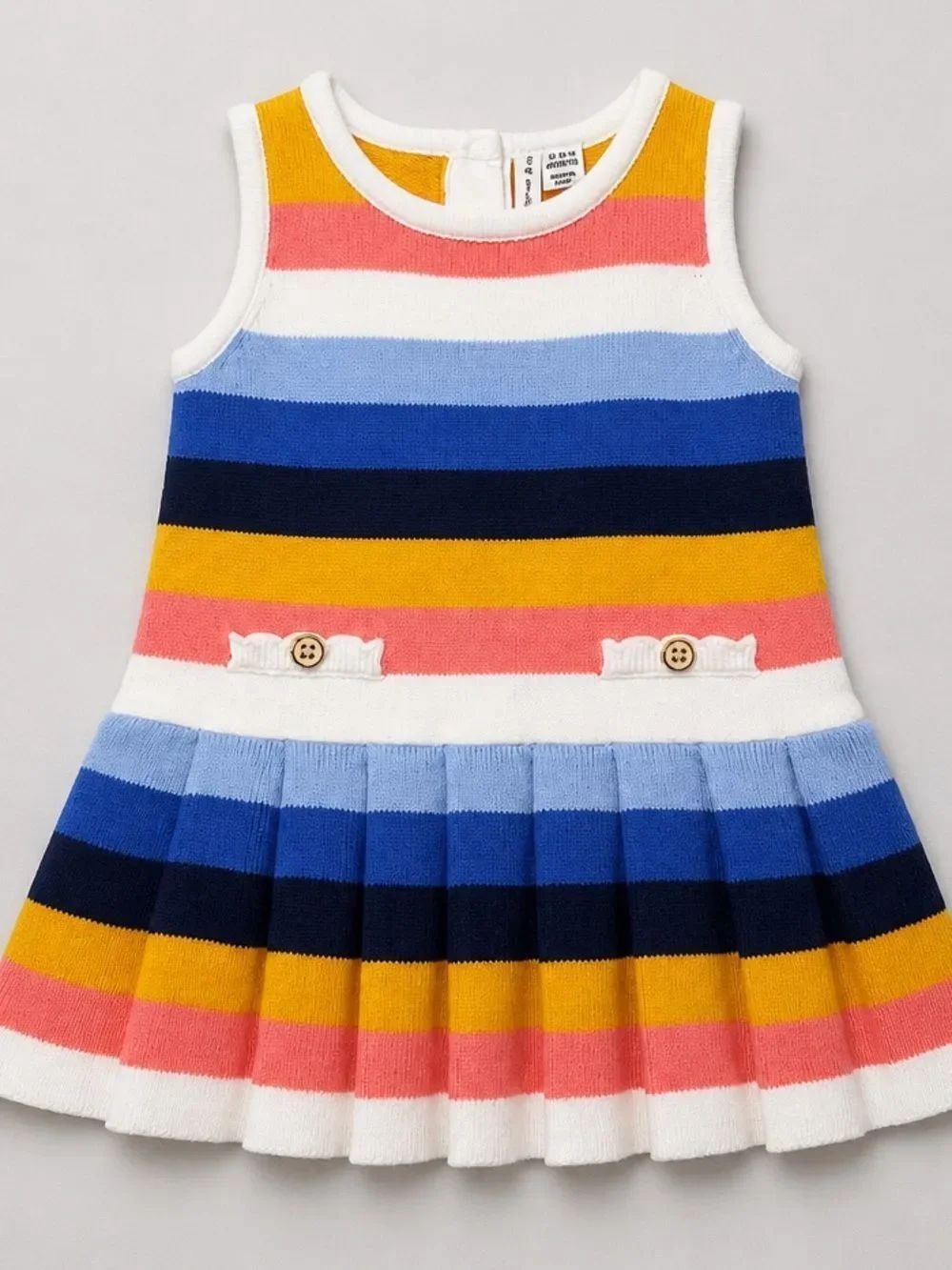 Janie and Jack multi color striped cotton sweater dress with pleated skirt 6-9 m